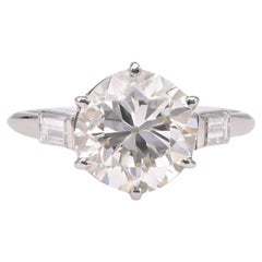 Retro Mid-Century French GIA 3.00 Carat Round Brilliant Cut Diamond Platinum Ring