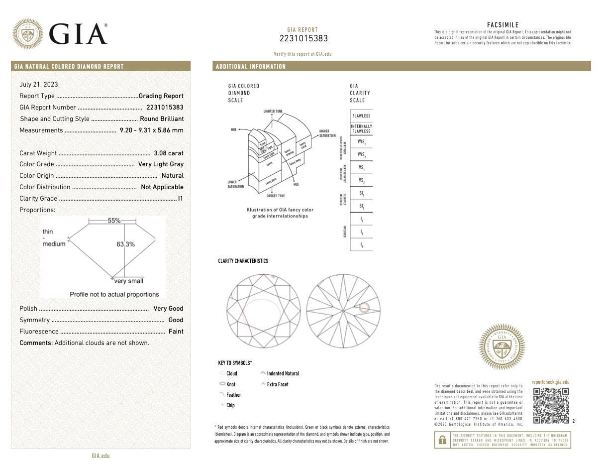 Mid-Century French GIA 3.08 Carat Round Brilliant Diamond Platinum Ring For Sale 2