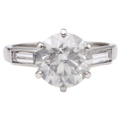 Vintage Mid-Century French GIA 3.08 Carat Round Brilliant Diamond Platinum Ring