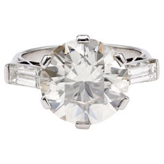 Mid-Century French GIA 5.13 Carat Round Brilliant Cut Diamond Platinum Ring