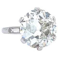 Mid Century French GIA 7.07 Carat Old European Cut Diamond Platinum Ring
