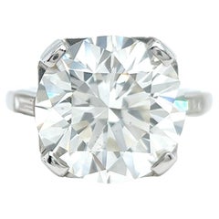 Mid-Century French GIA 7.37 Carats Round Brilliant Cut Diamond Platinum Ring