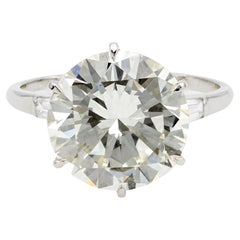 Mid Century French GIA 8.10 Carat Round Brilliant Cut Diamond Platinum Ring