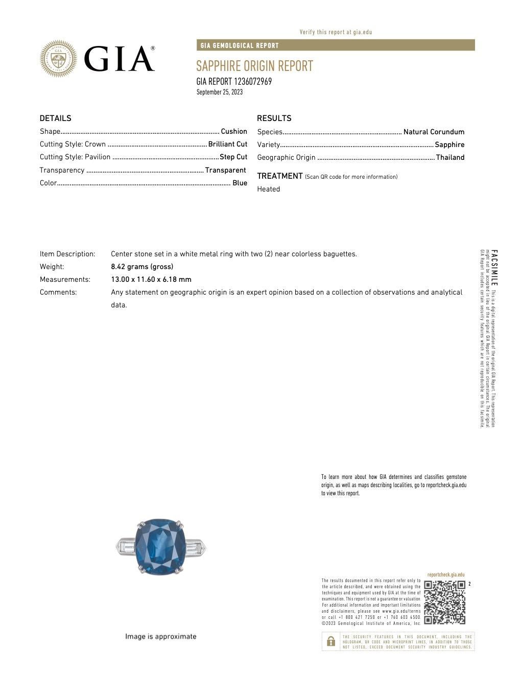 Mid Century French GIA 8.33 Carat Sapphire and Diamond Platinum Ring 2