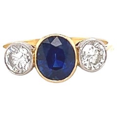 Mid-Century French GIA Royal Blue No Heat Sapphire Diamond 18 Karat Ring