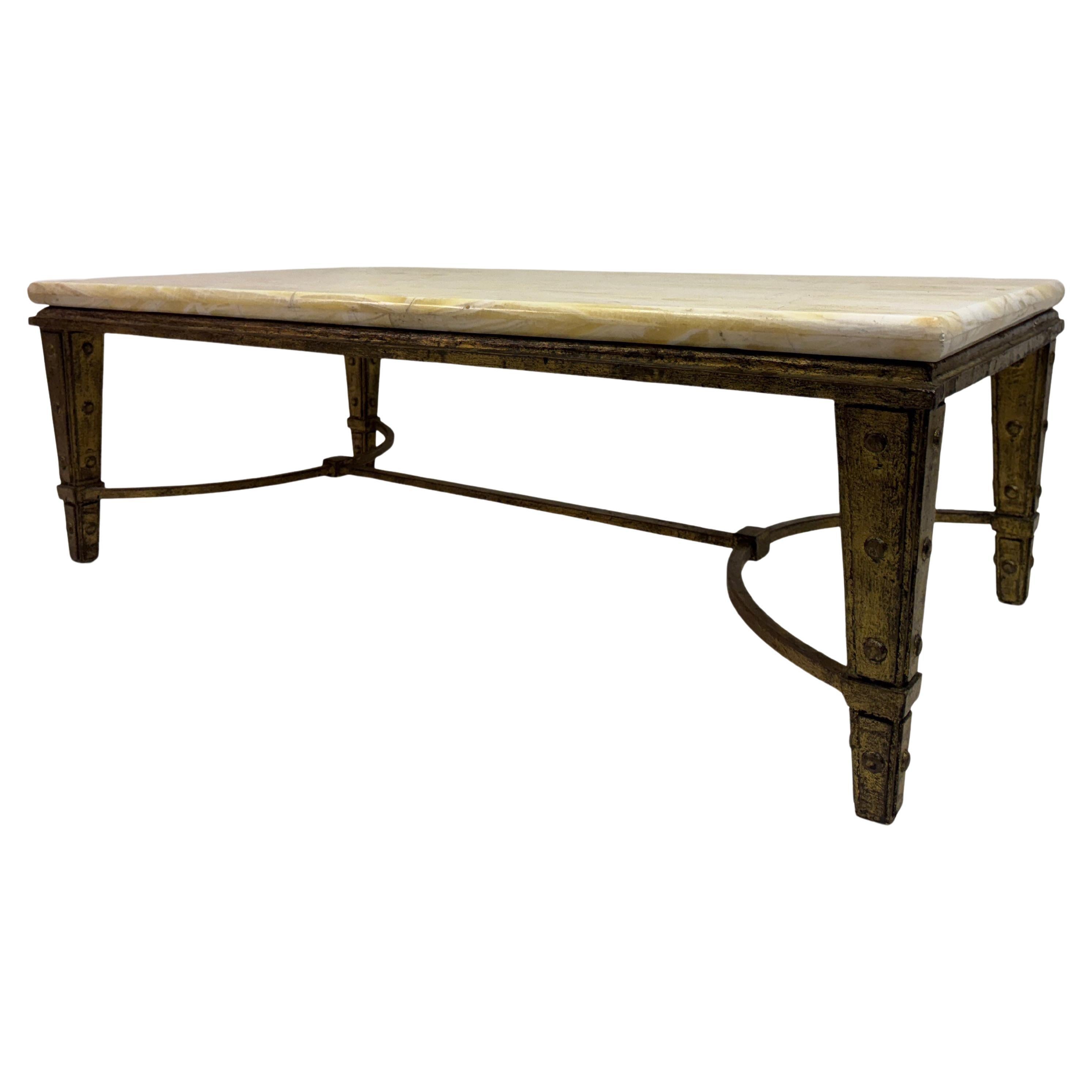 Mid-Century Onyx Coffee Table with Gilded Wrought Iron, France, 1960s