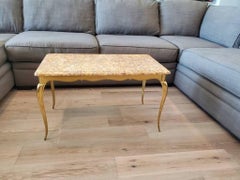 Mid-Century French Gilt Brass Marble Top Coffee Table