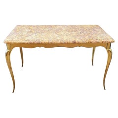 Mid-Century French Gilt Brass Marble Top Coffee Table