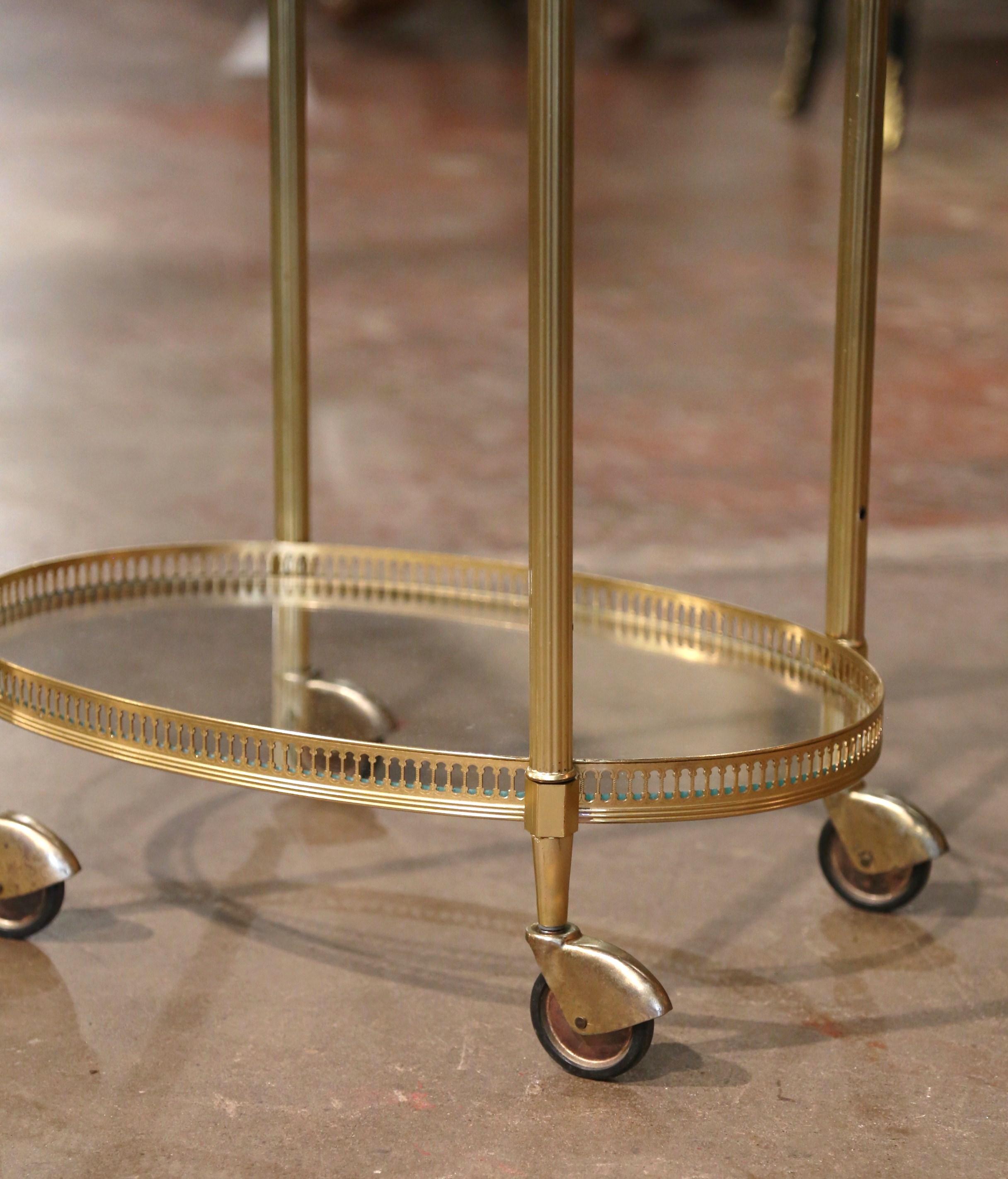 Mid-Century French Gilt Brass Oval Two-Tier Service Trolley Bar Cart For Sale 5