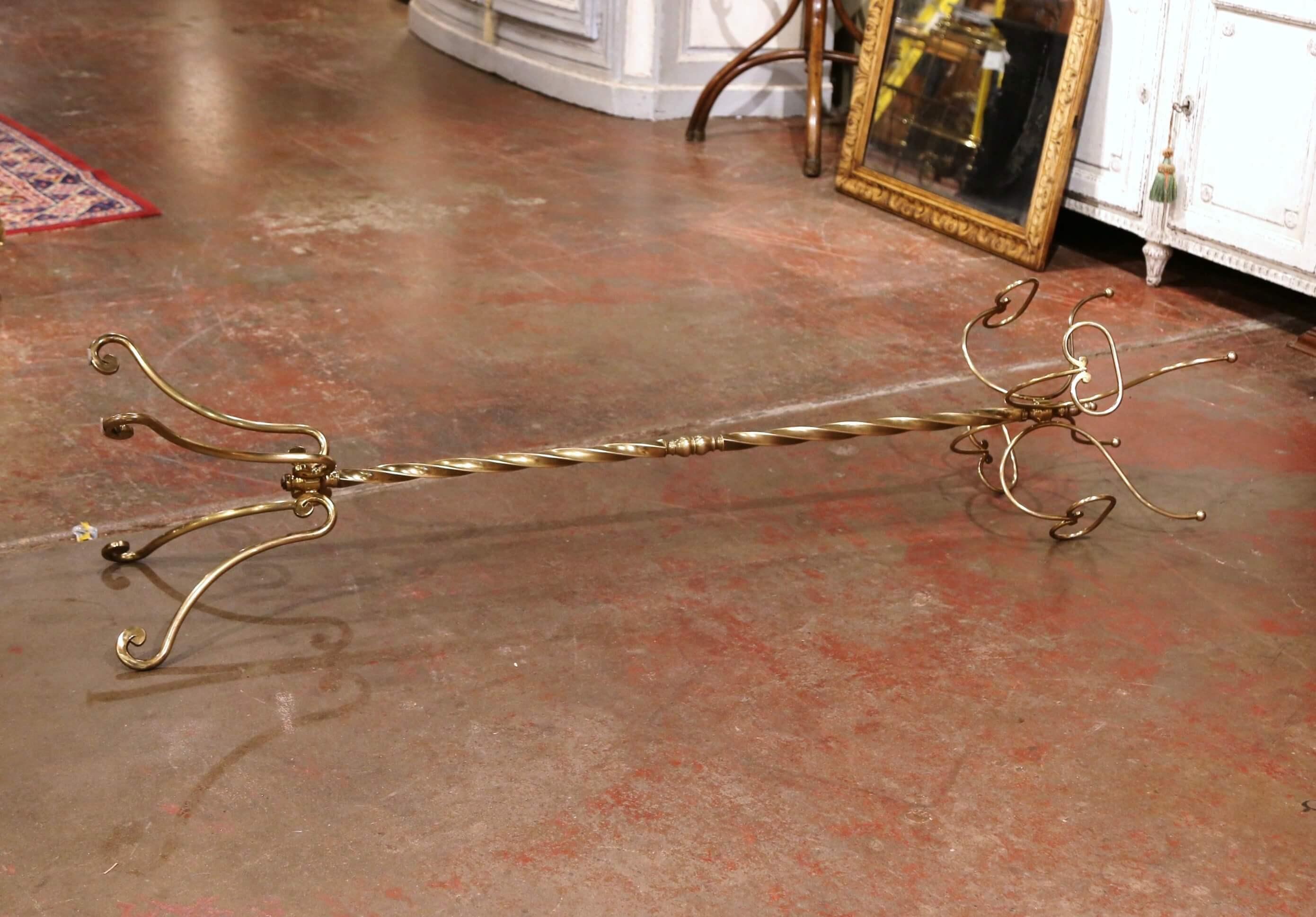 Mid-Century French Gilt Brass Swivel Four Hat-Coat Hooks Hall Tree 4