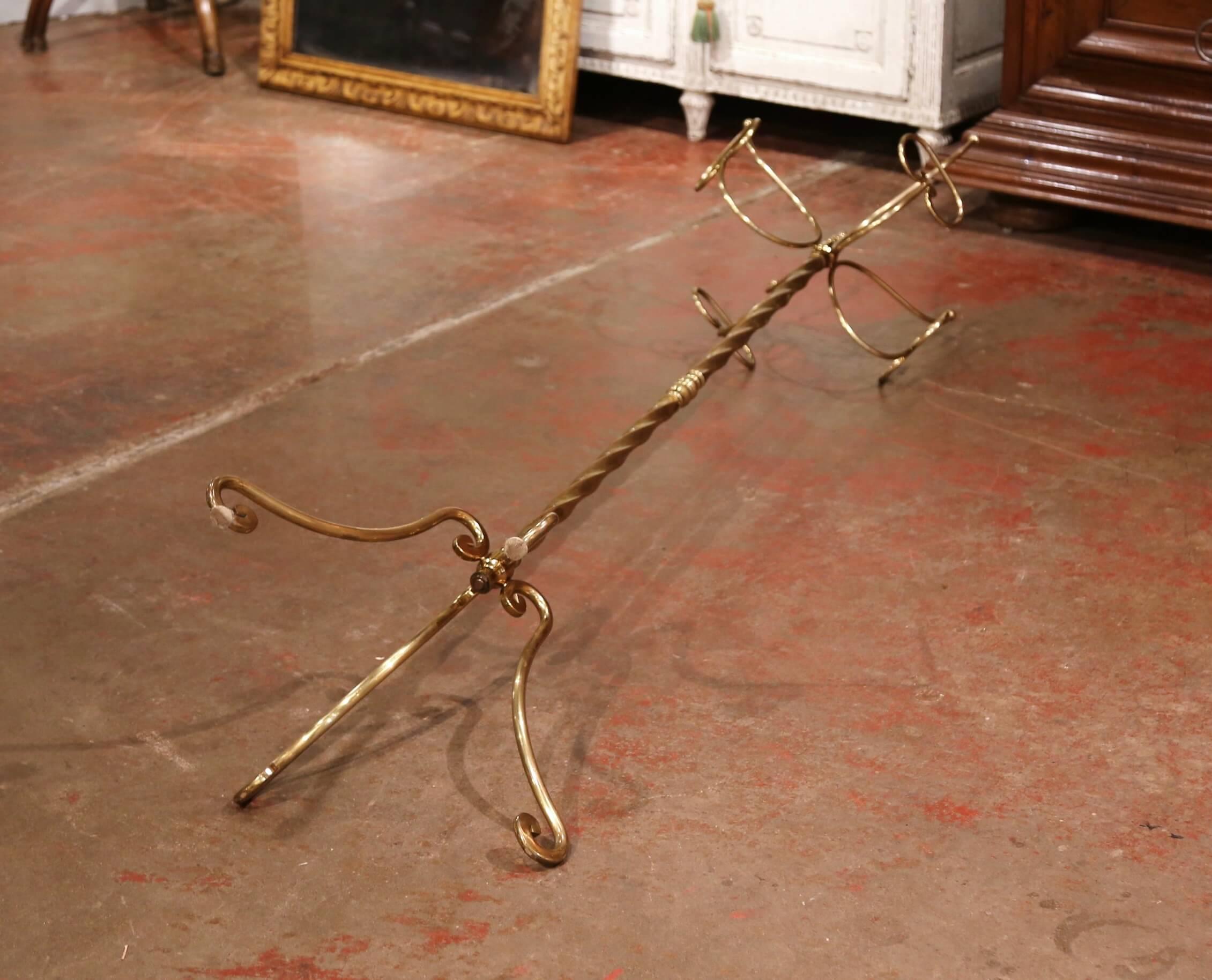 Mid-Century French Gilt Brass Swivel Four Hat-Coat Hooks Hall Tree 3