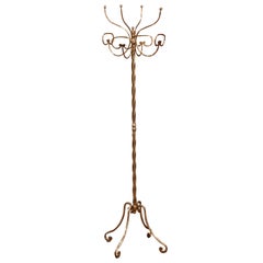 Mid-Century French Gilt Brass Swivel Four Hat-Coat Hooks Hall Tree