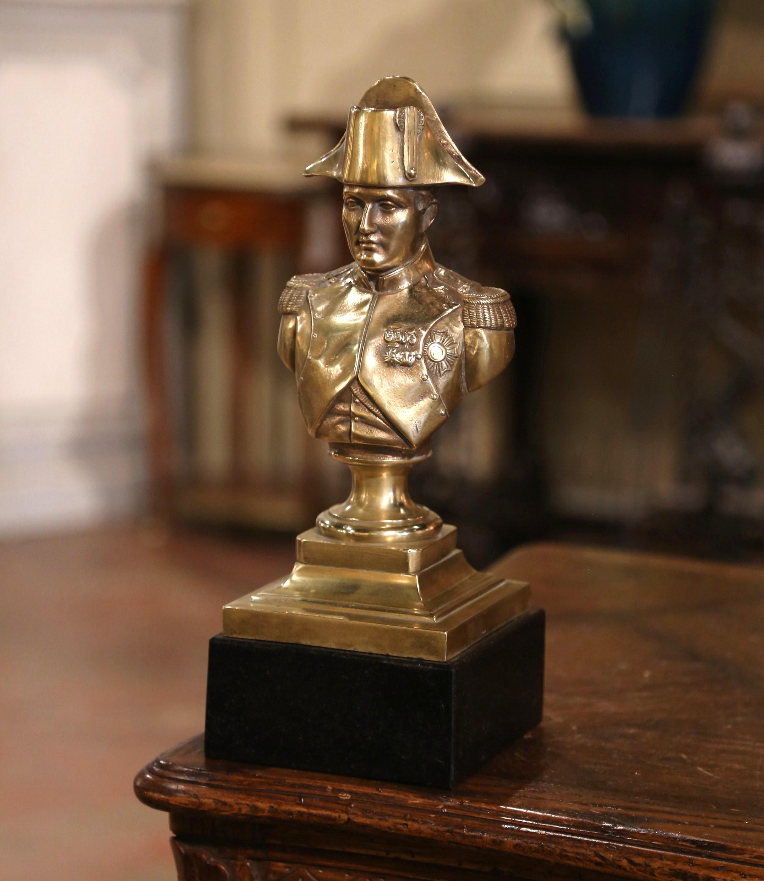 Mid-Century French Gilt Bronze Bust of Napoleon on Marble Base Signed Ajaccio In Excellent Condition For Sale In Dallas, TX