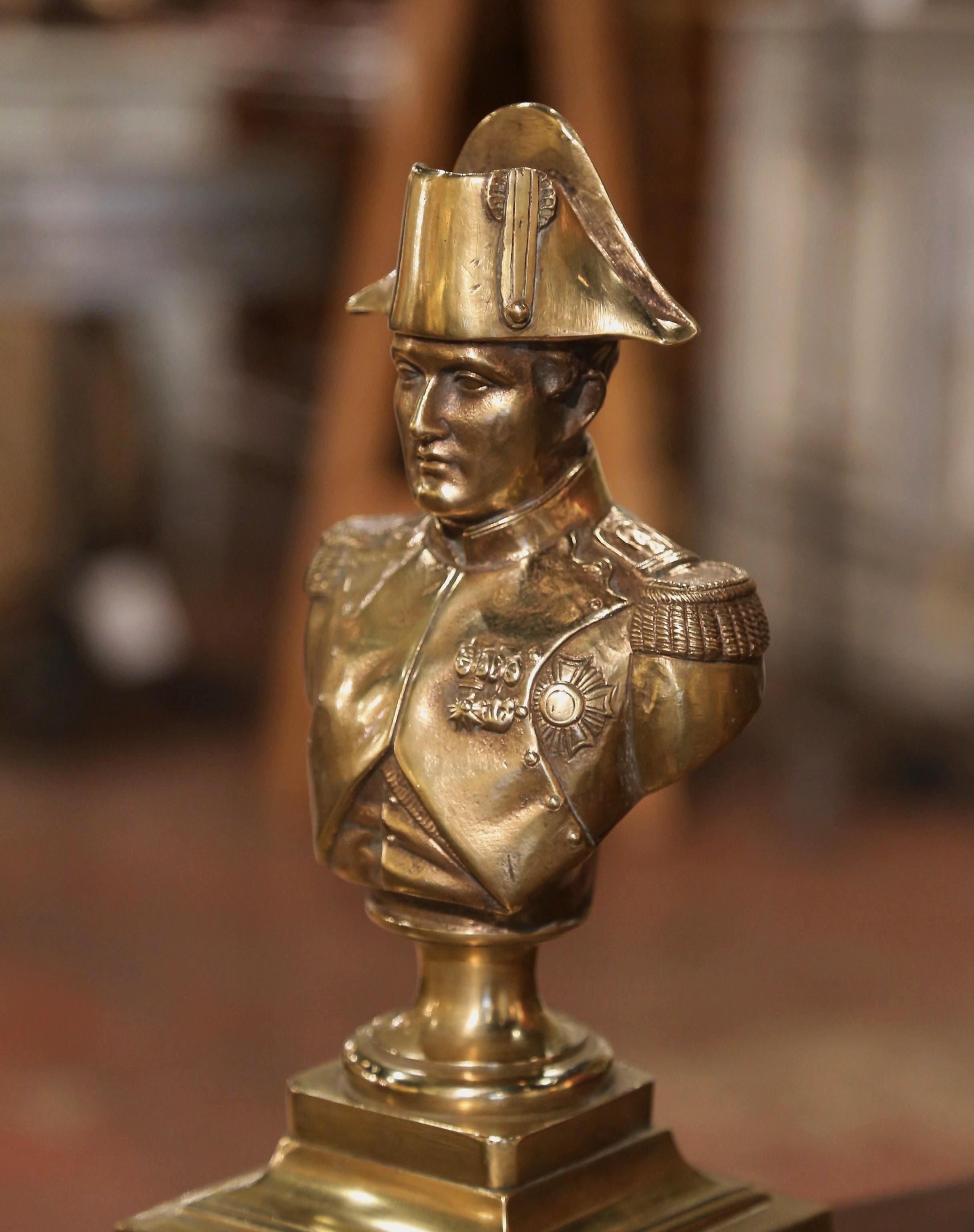 20th Century Mid-Century French Gilt Bronze Bust of Napoleon on Marble Base Signed Ajaccio For Sale
