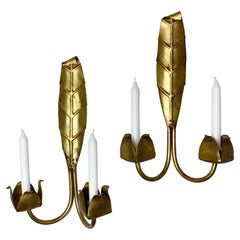 Mid Century French Gilt Leaf Candle Sconces
