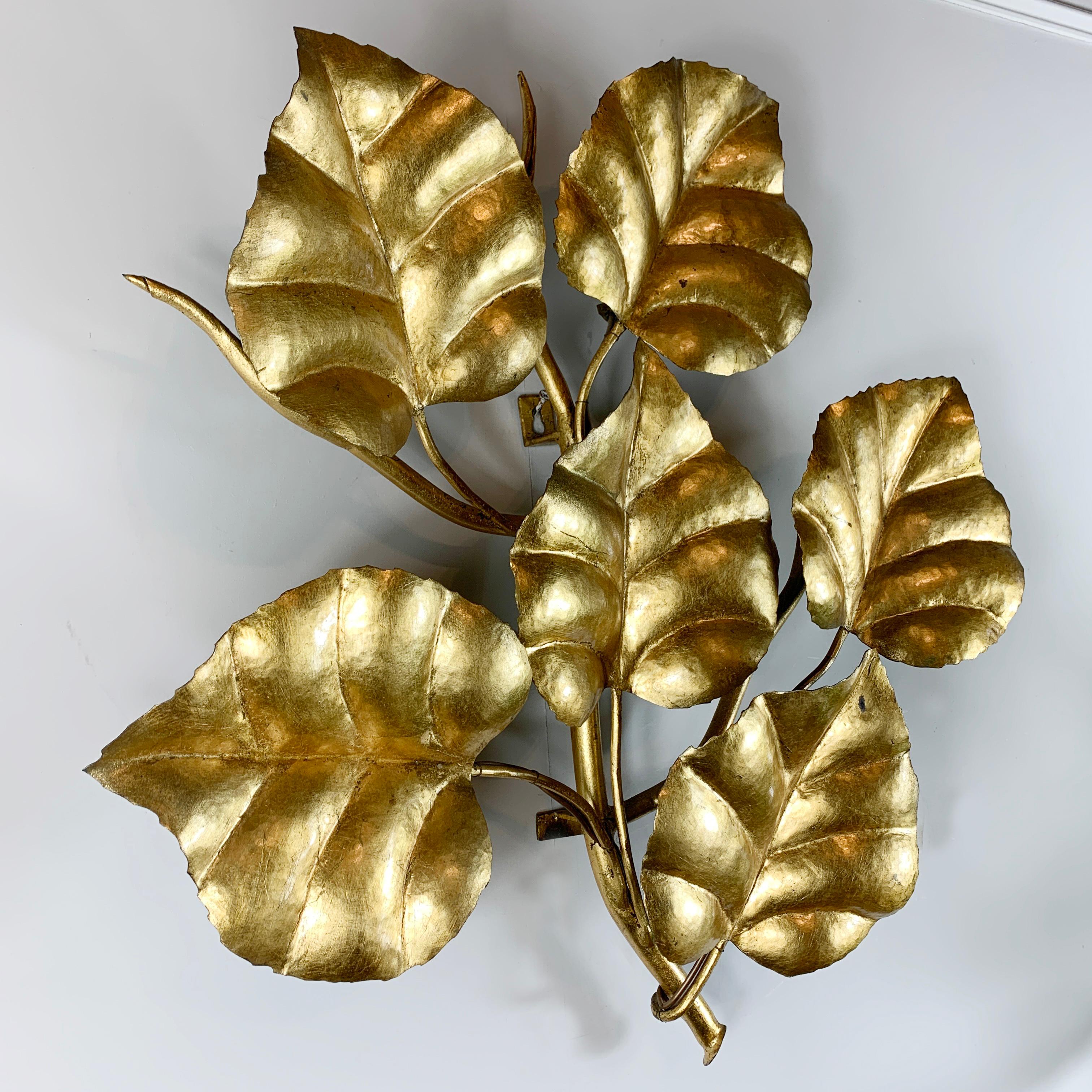 Mid century French Gilt Leaf Wall Sconce 3