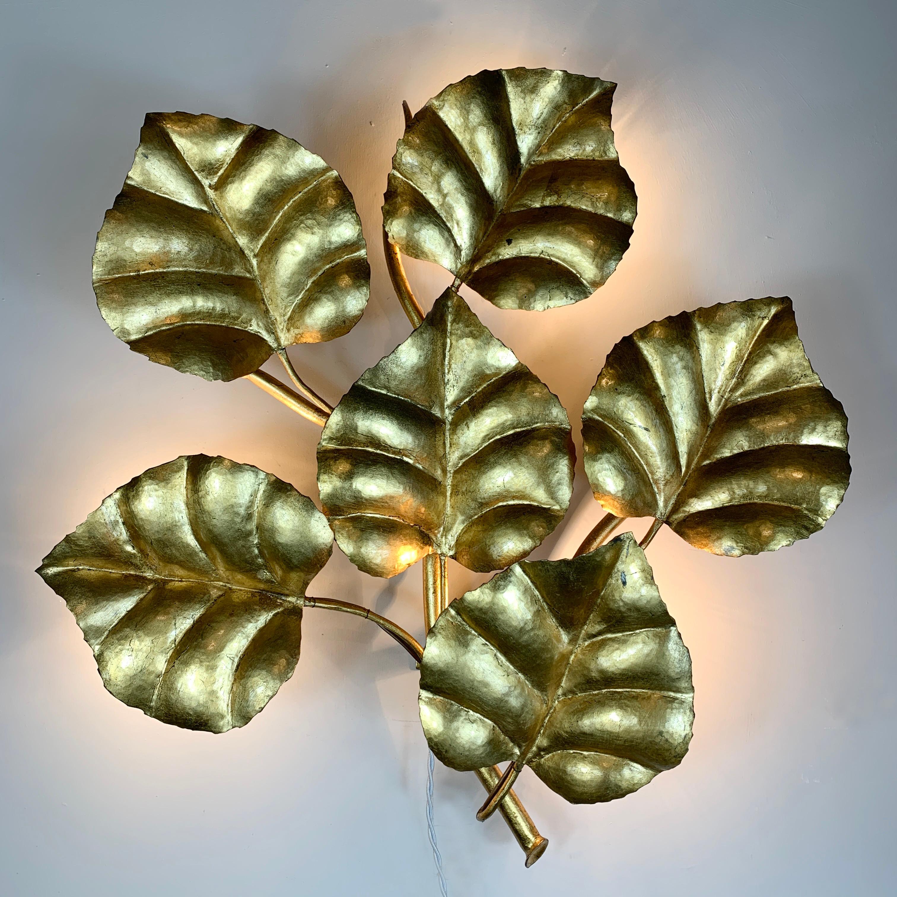 Large Gilt Leaf Wall Sconce, Mid Century, France C 1960/70'S
Bright Original Gilt Finish

57cm Height, 53.5cm Width, 14cm Depth

The Lamp Takes 3 E14 Bulbs, Hidden Behind The Leaves
There Is A Hanging Hook To The Back Of The Fitting

THE LIGHT IS