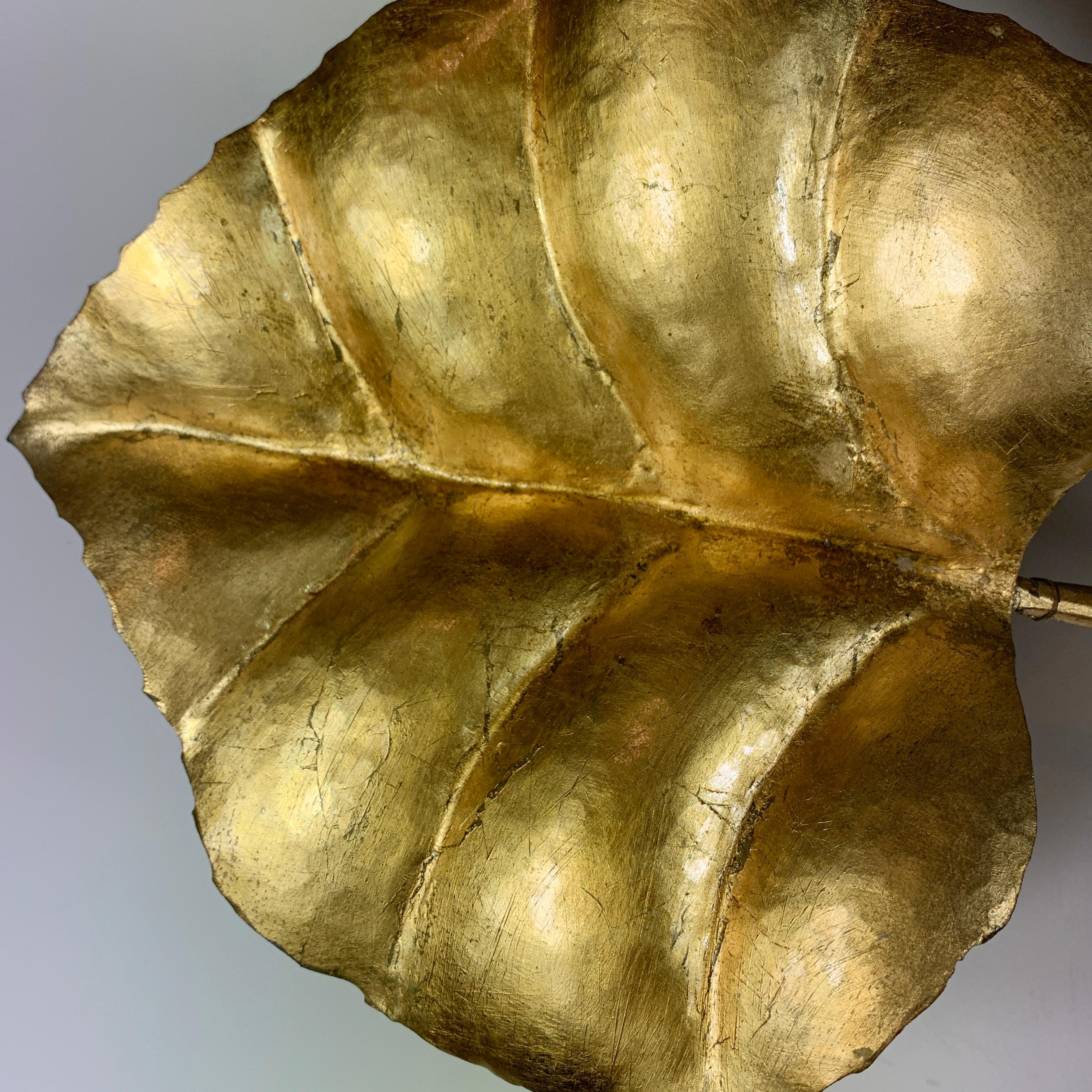 Hand-Crafted Mid century French Gilt Leaf Wall Sconce