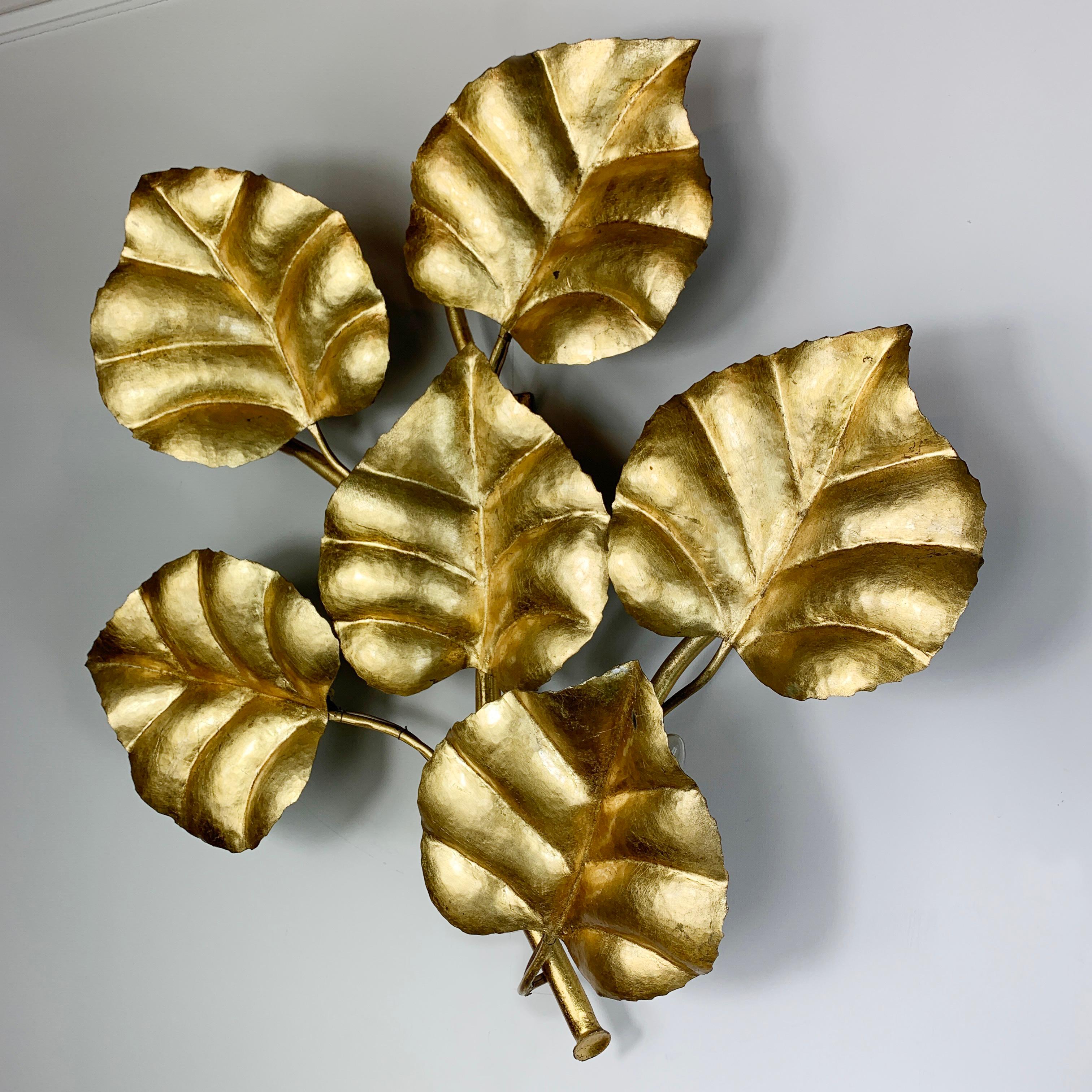 20th Century Mid century French Gilt Leaf Wall Sconce