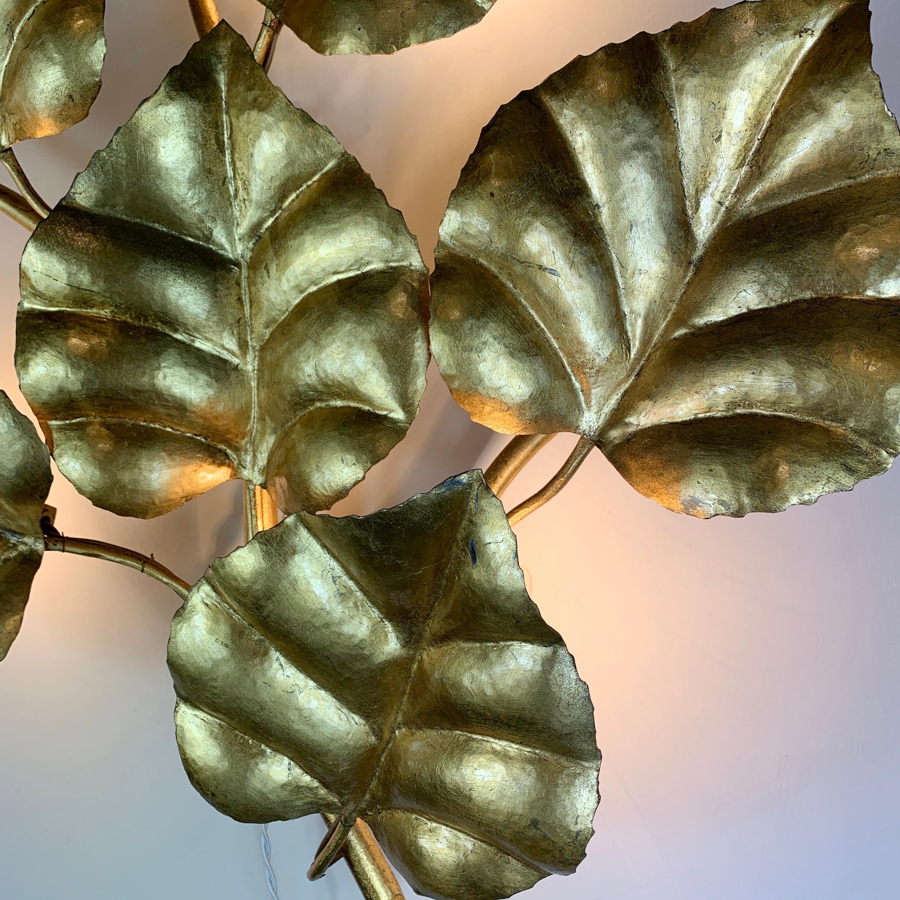 Metal Mid century French Gilt Leaf Wall Sconce