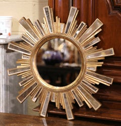 Mid-Century French Giltwood and Cut Glass Wall Sunburst Mirror