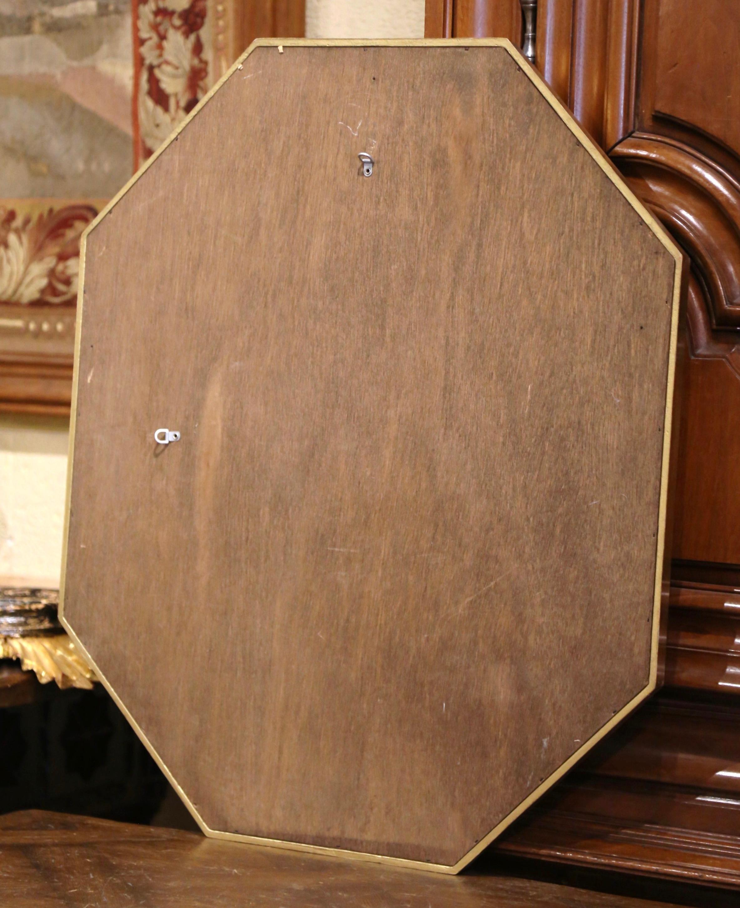 Mid-Century French Giltwood, Smoked Beveled Glass Octagonal Overlay Wall Mirror  For Sale 6