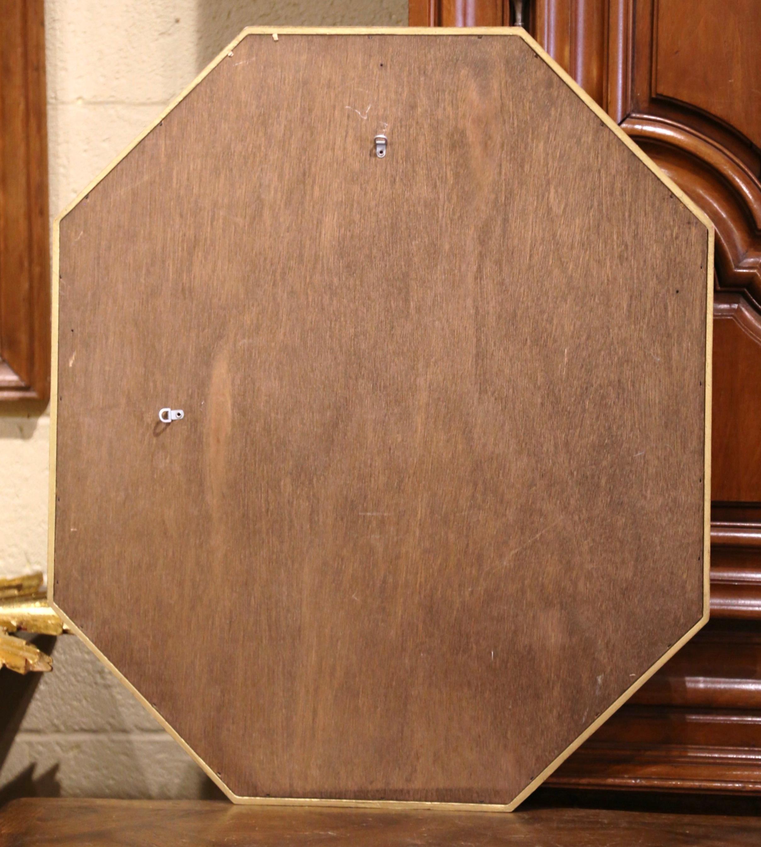 Mid-Century French Giltwood, Smoked Beveled Glass Octagonal Overlay Wall Mirror  For Sale 7
