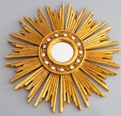 Mid Century French Giltwood Sunburst Mirror
