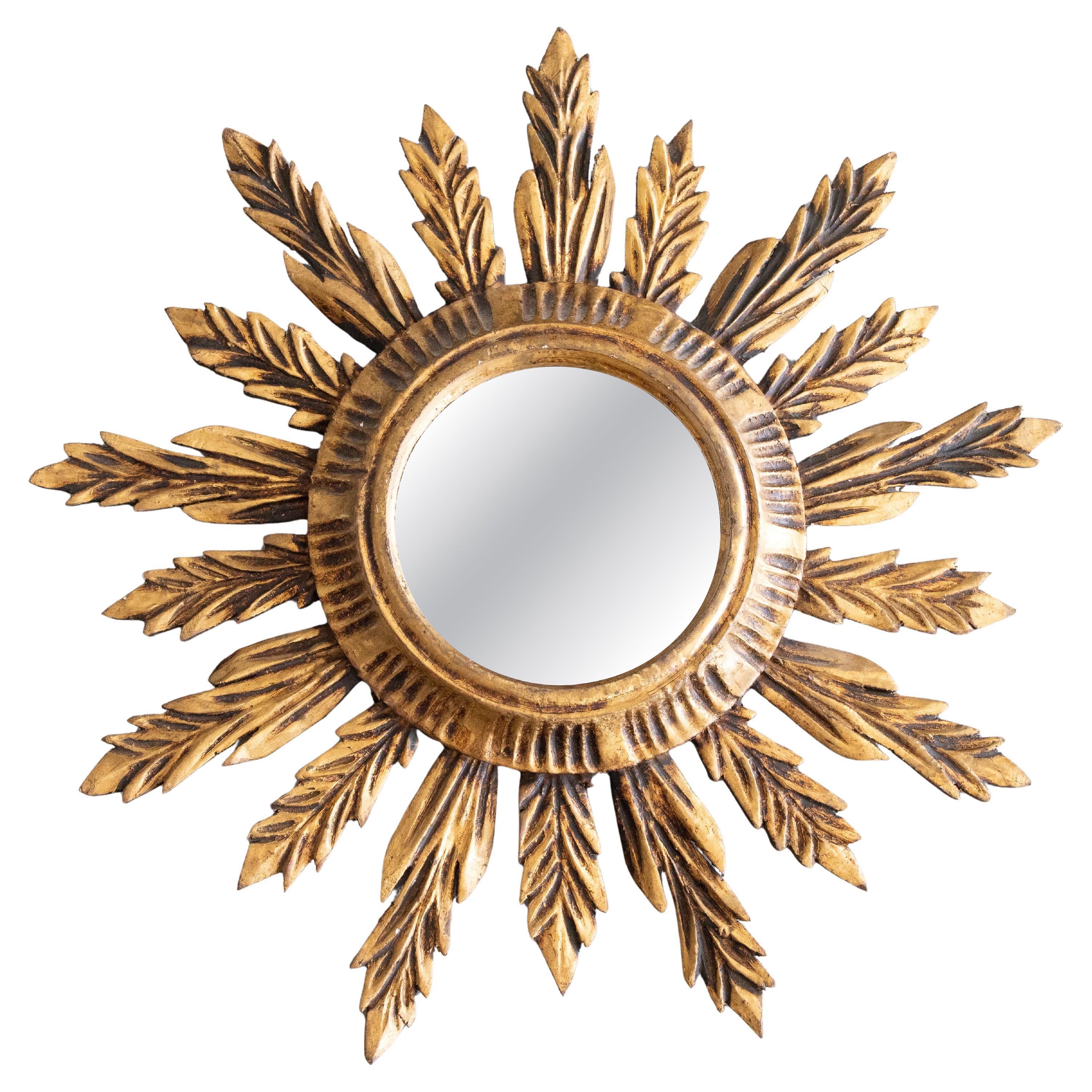 Mid Century French Giltwood Sunburst Mirror
