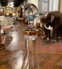 Midcentury French Glass and Brass Magnum Wine Decanter with Stopper