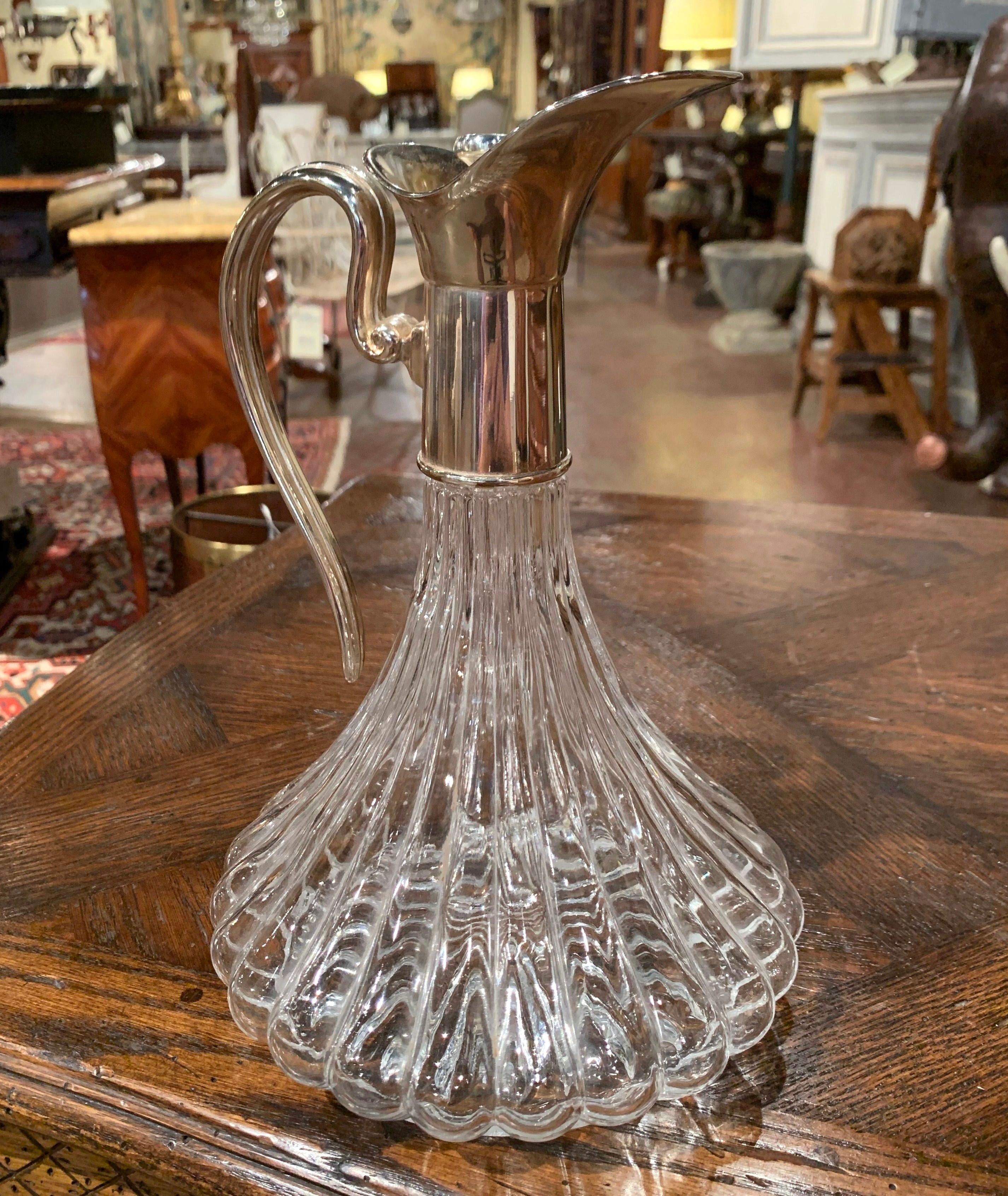 Midcentury French Glass and Silver Plated Over Brass Wine Decanter with Stopper 4