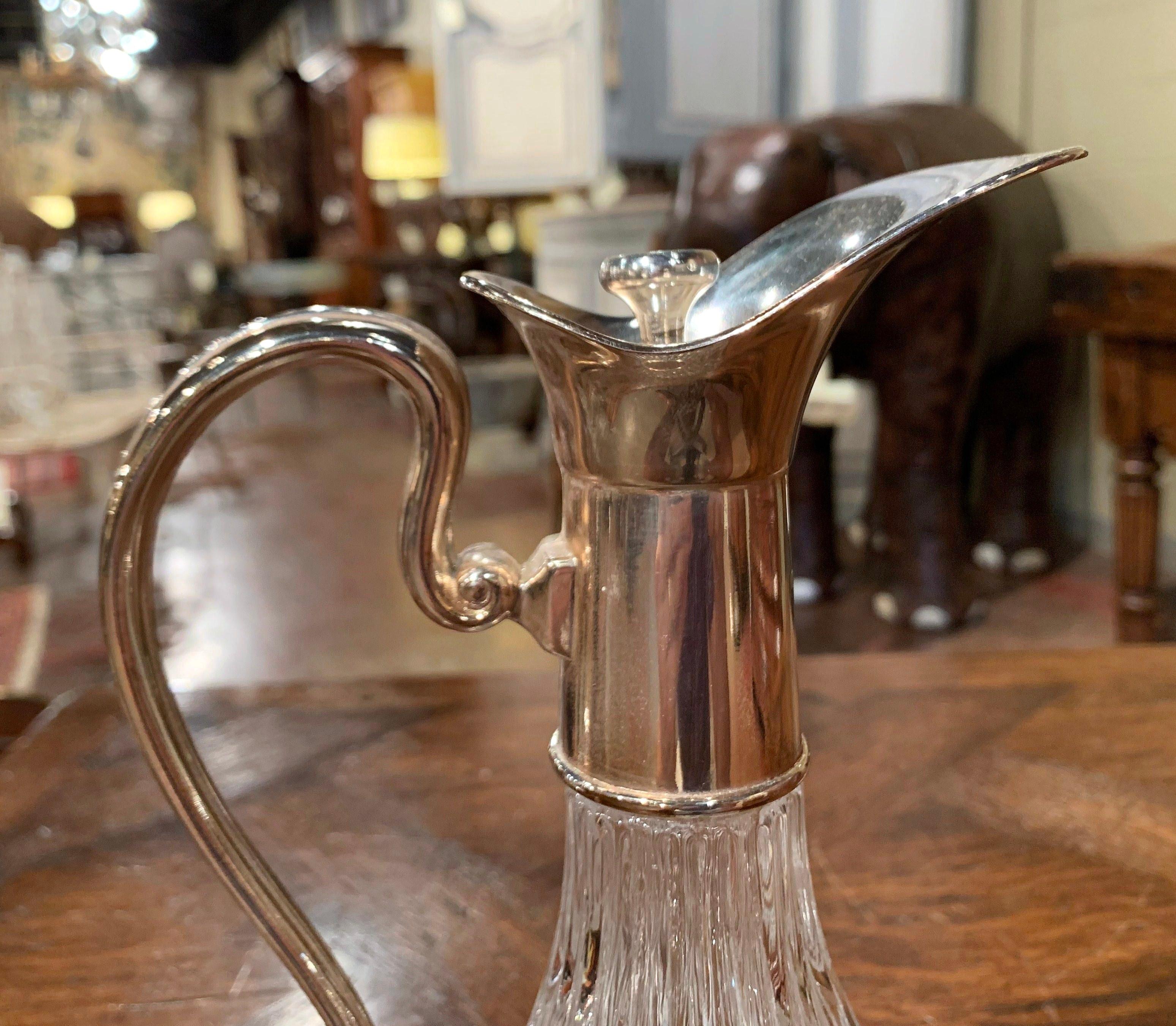 Midcentury French Glass and Silver Plated Over Brass Wine Decanter with Stopper 2