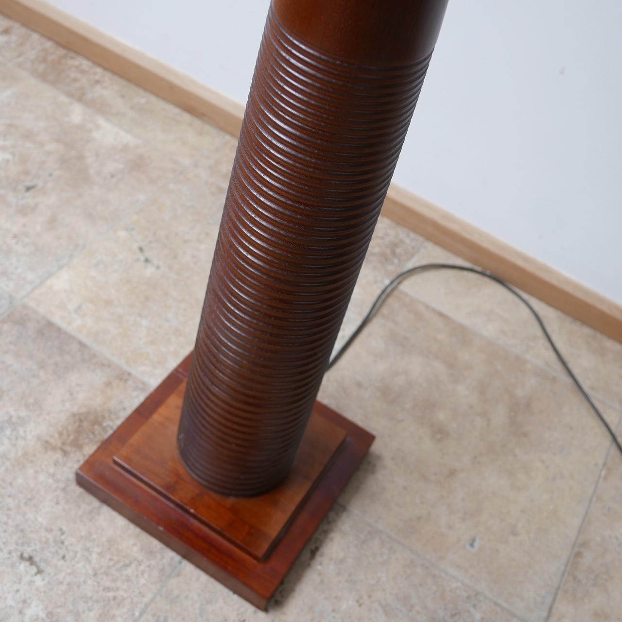 Mid-Century French Glass and Wood Ribbed Floor Lamp 1