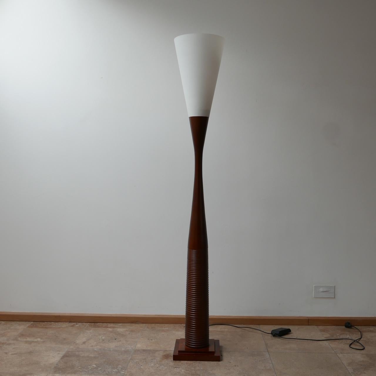 Mid-Century French Glass and Wood Ribbed Floor Lamp 2
