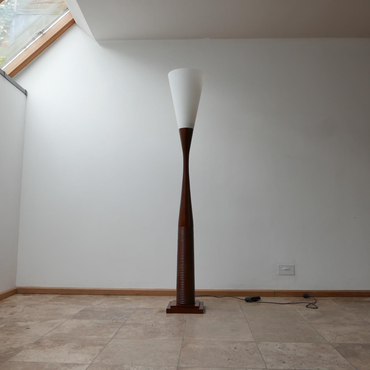 Mid-Century French Glass and Wood Ribbed Floor Lamp 3