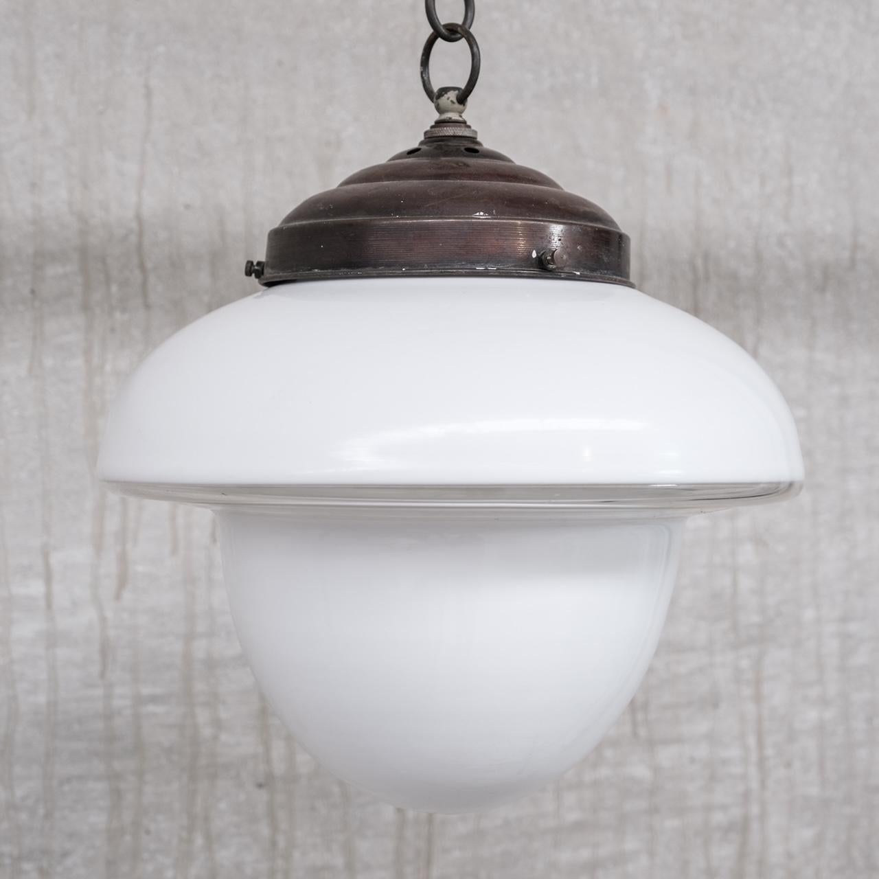 Mid-20th Century Mid-Century French Glass Two Tone Opaline Pendant Light For Sale