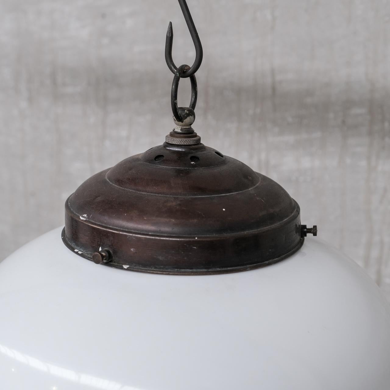 Mid-Century French Glass Two Tone Opaline Pendant Light For Sale 2