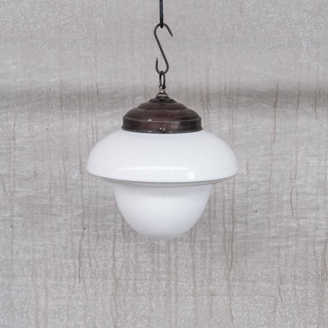 Mid-Century French Glass Two Tone Opaline Pendant Light For Sale 3