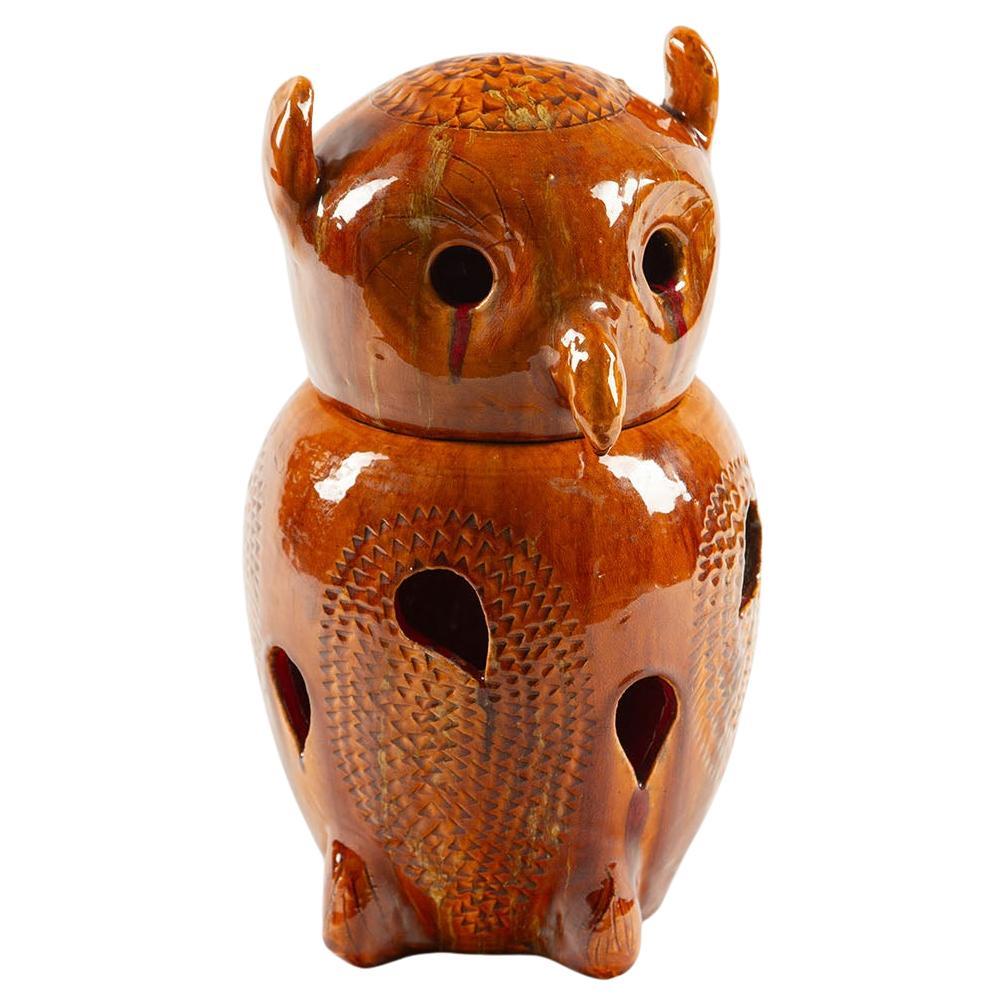 Lampada gufo in ceramica smaltata francese di metà secolo in vendita