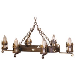 Mid-Century French Gothic Revival Six-Light Iron Chandelier