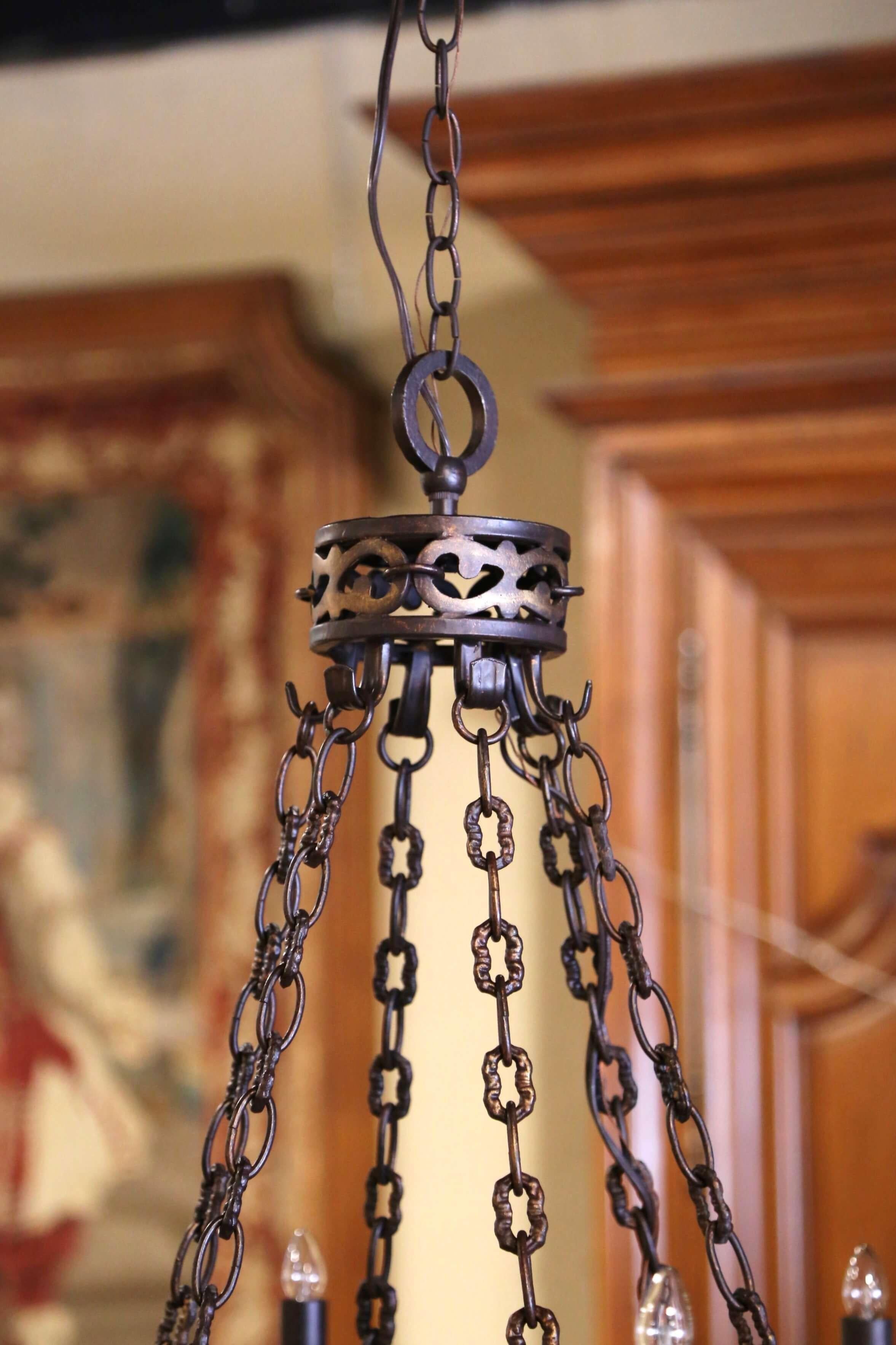 Mid-Century French Gothic Wrought Iron Six Light Chandelier For Sale 3