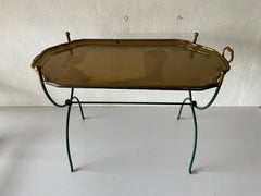 Mid-century French Green Folding Body Table with Brass Tray, 1950s, France