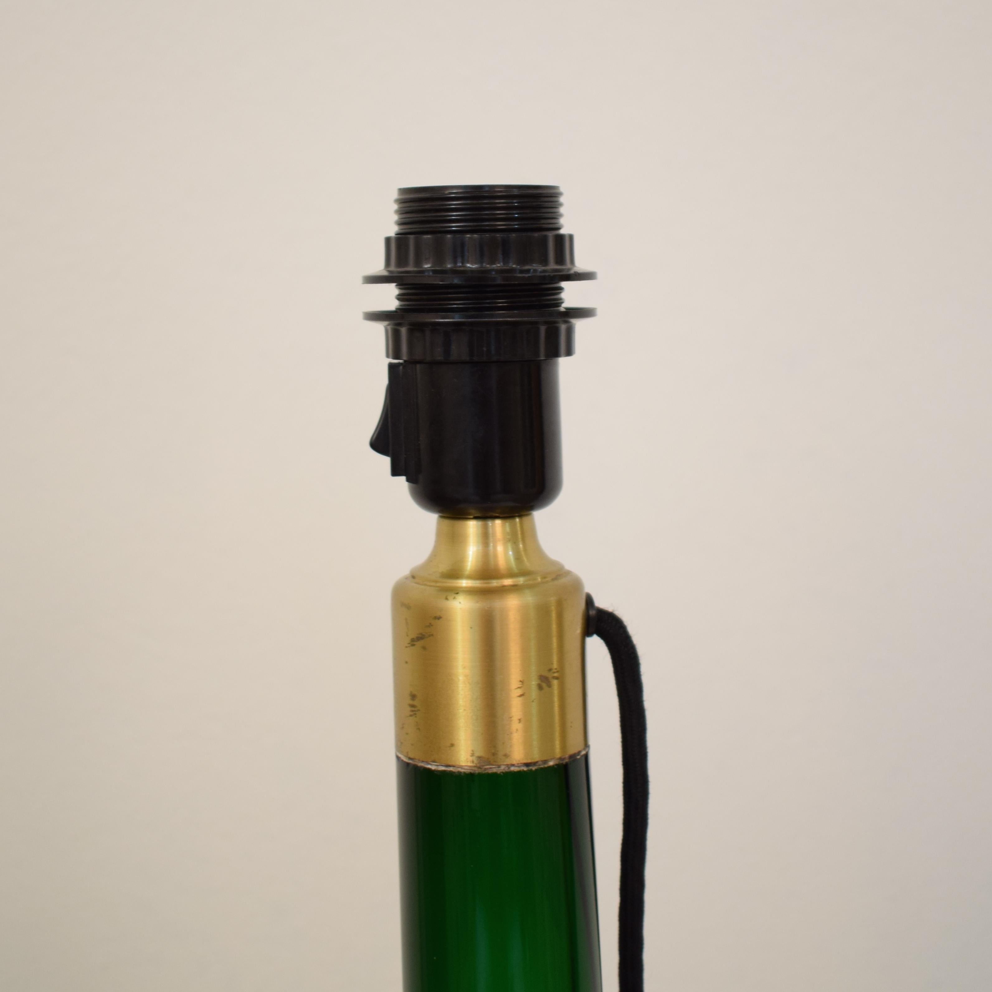 20th Century Midcentury French Green Glass and Brass Table Lamp, circa 1970