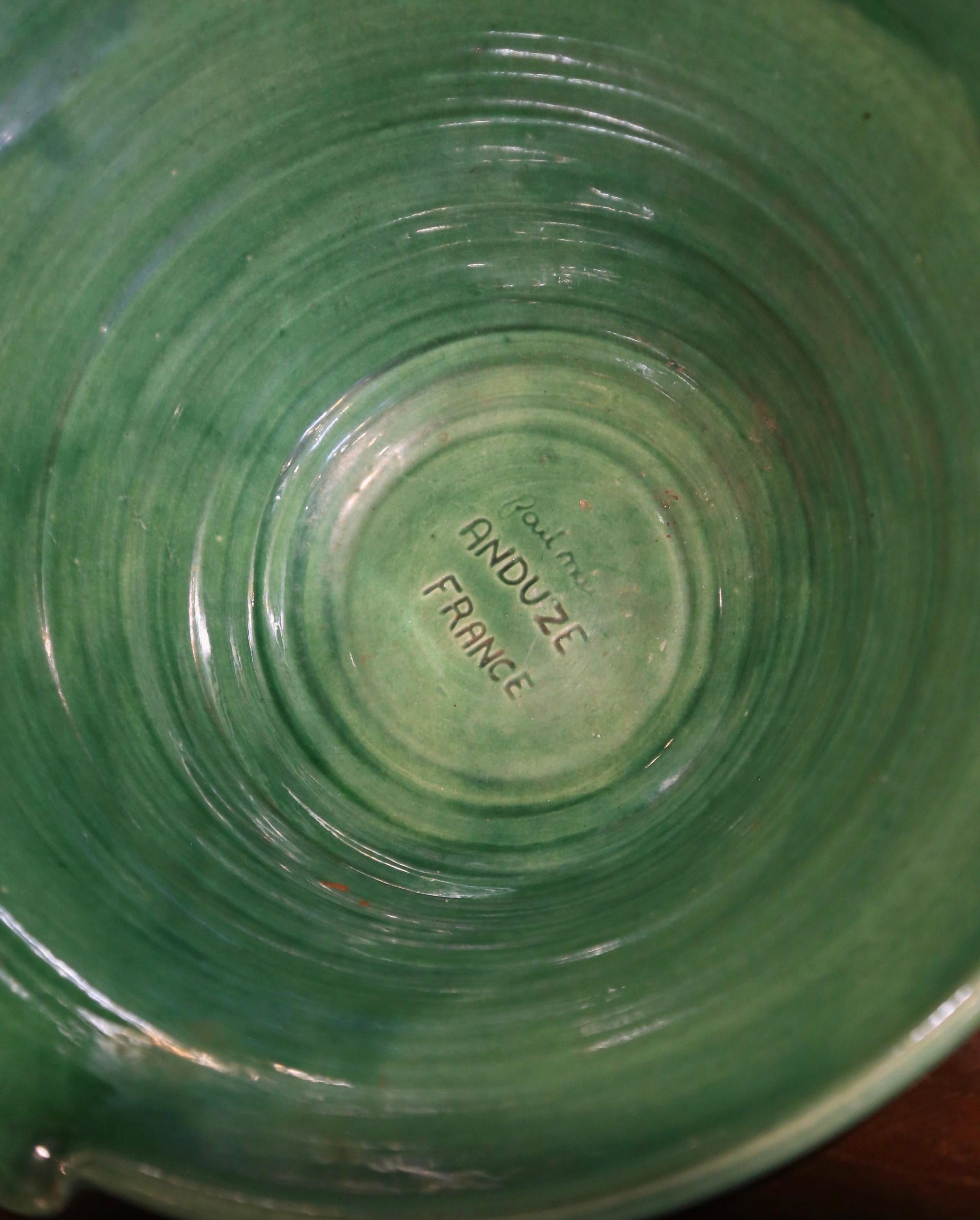 Earthenware Mid-Century French Green Glazed Terracotta Tian Bowl from Anduze Provence For Sale
