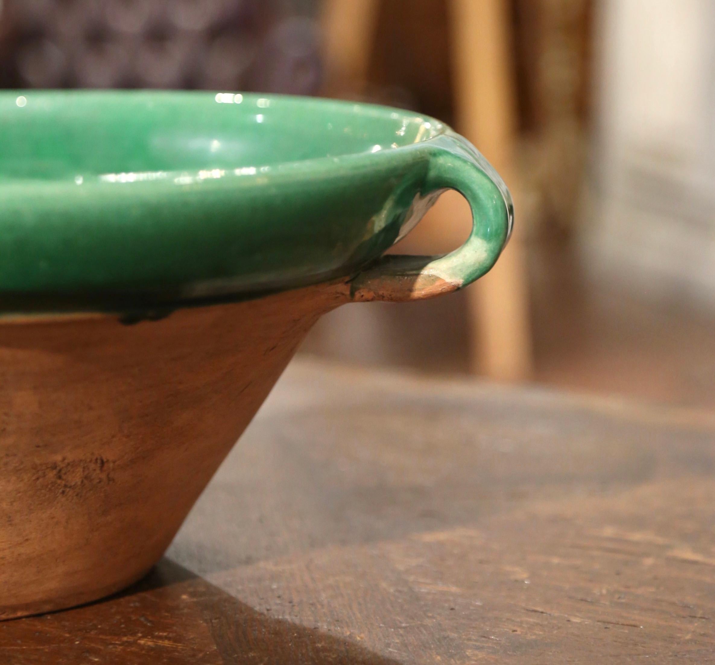 Mid-Century French Green Glazed Terracotta Tian Bowl from Anduze Provence For Sale 1
