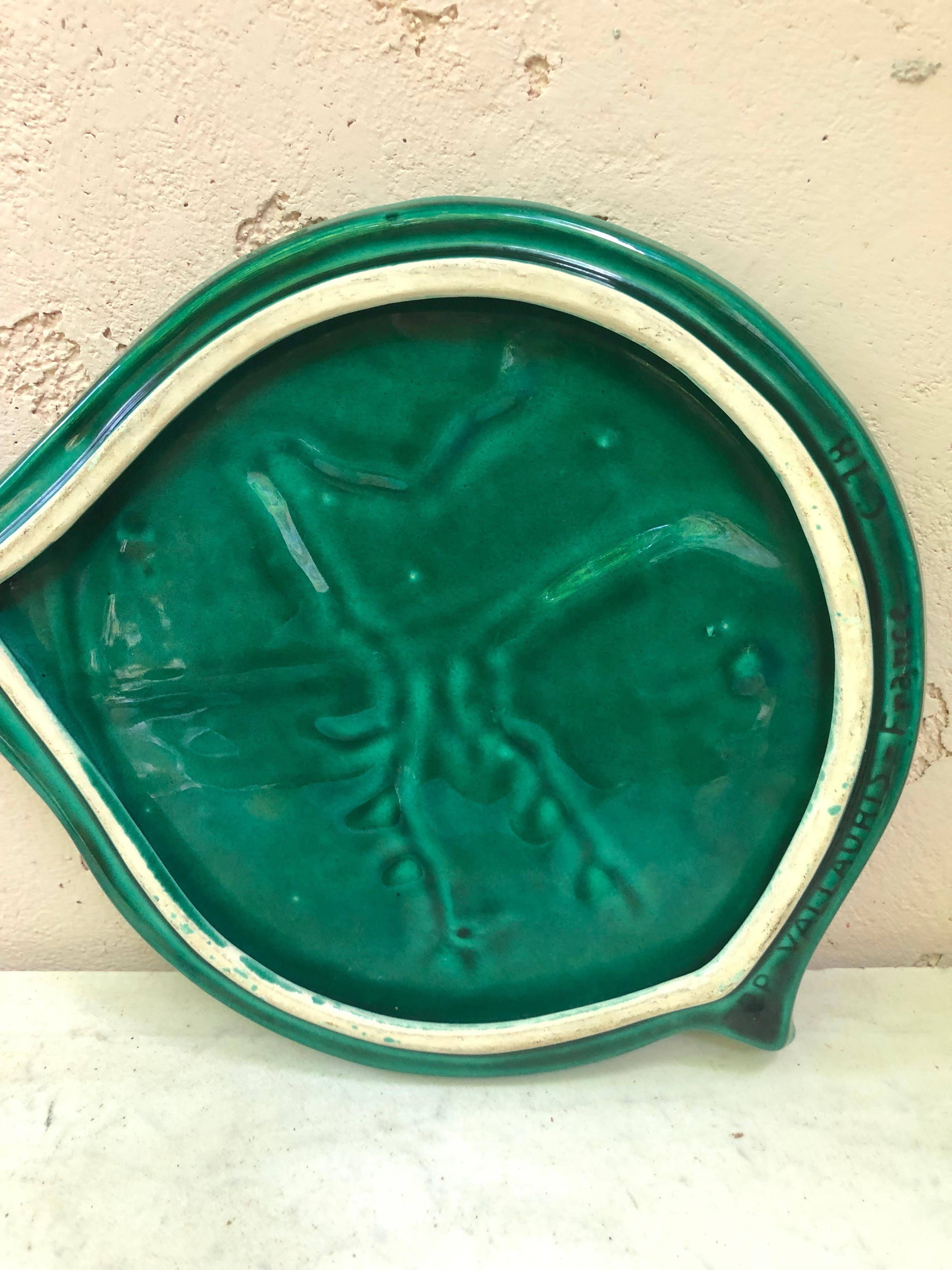Mid-Century French Green Majolica Deer Trivet Vallauris In Good Condition For Sale In Austin, TX