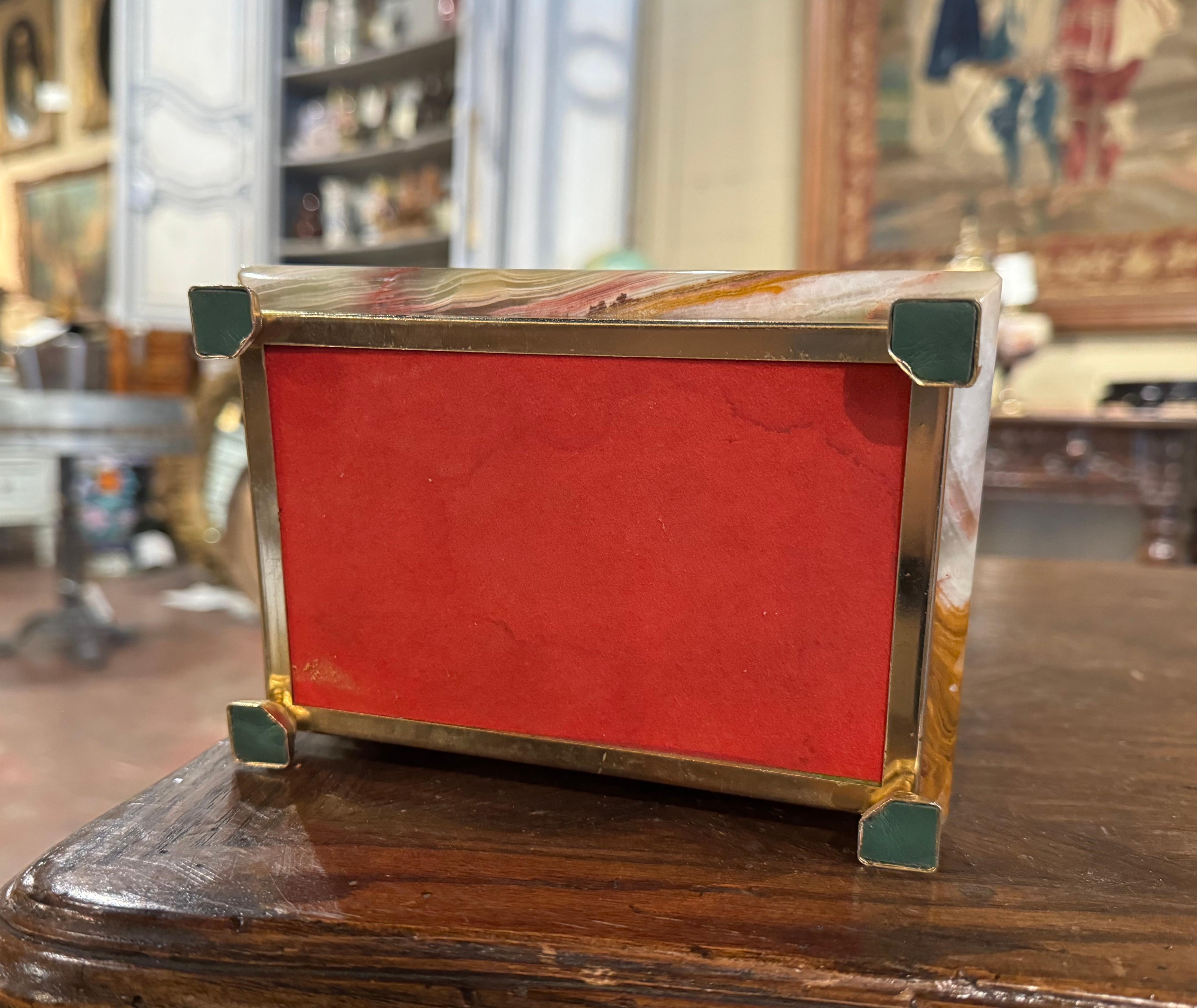 Mid-Century French Green Marble and Brass Jewelry Box Casket with Inside Mirror For Sale 6