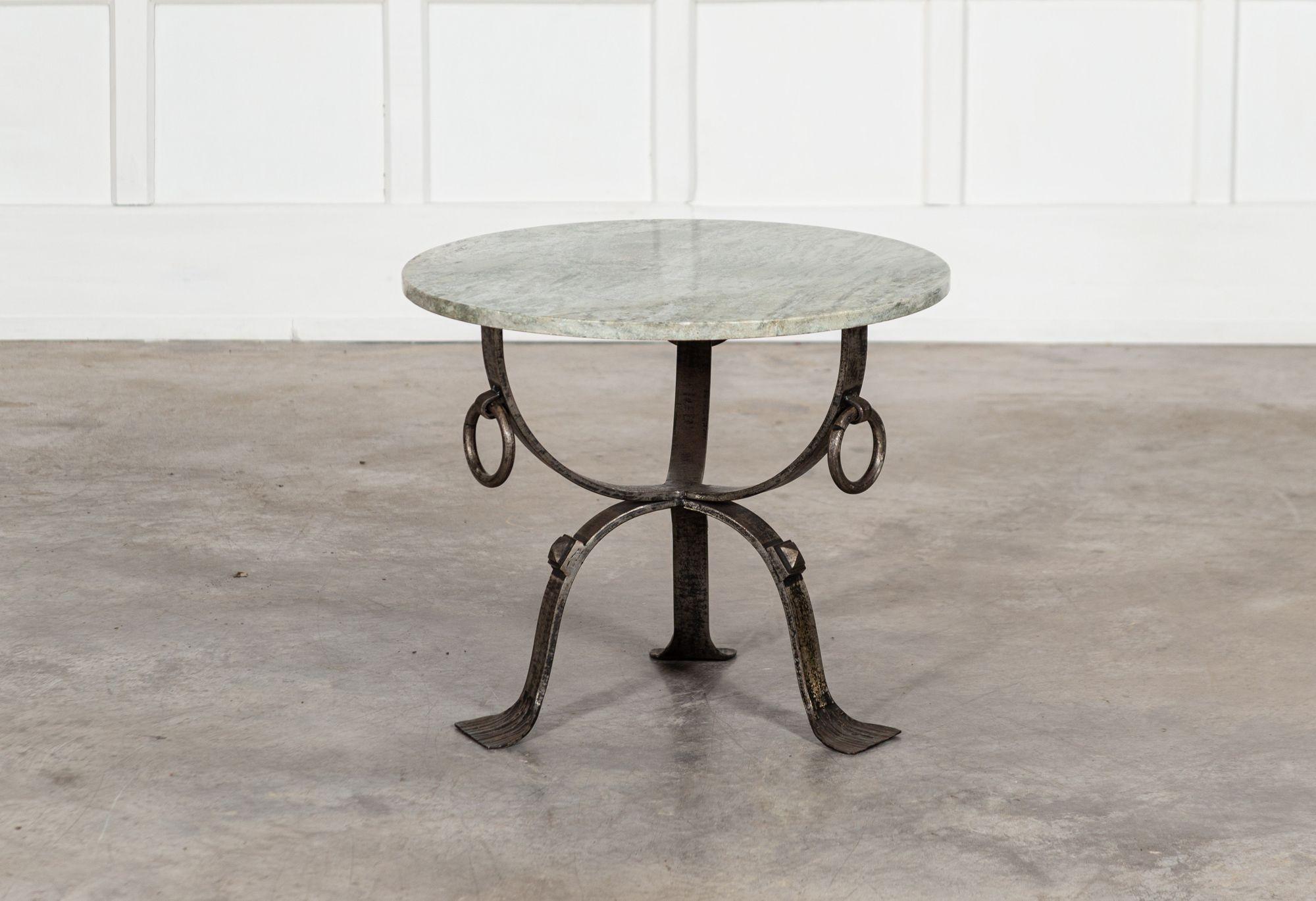 Midcentury French Green Marble & Iron Side Table For Sale 6