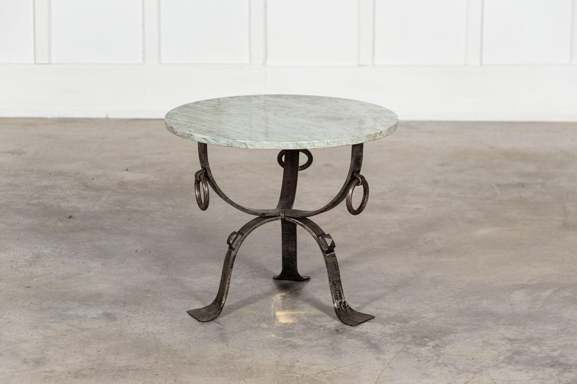 Midcentury French Green Marble & Iron Side Table In Good Condition For Sale In Staffordshire, GB