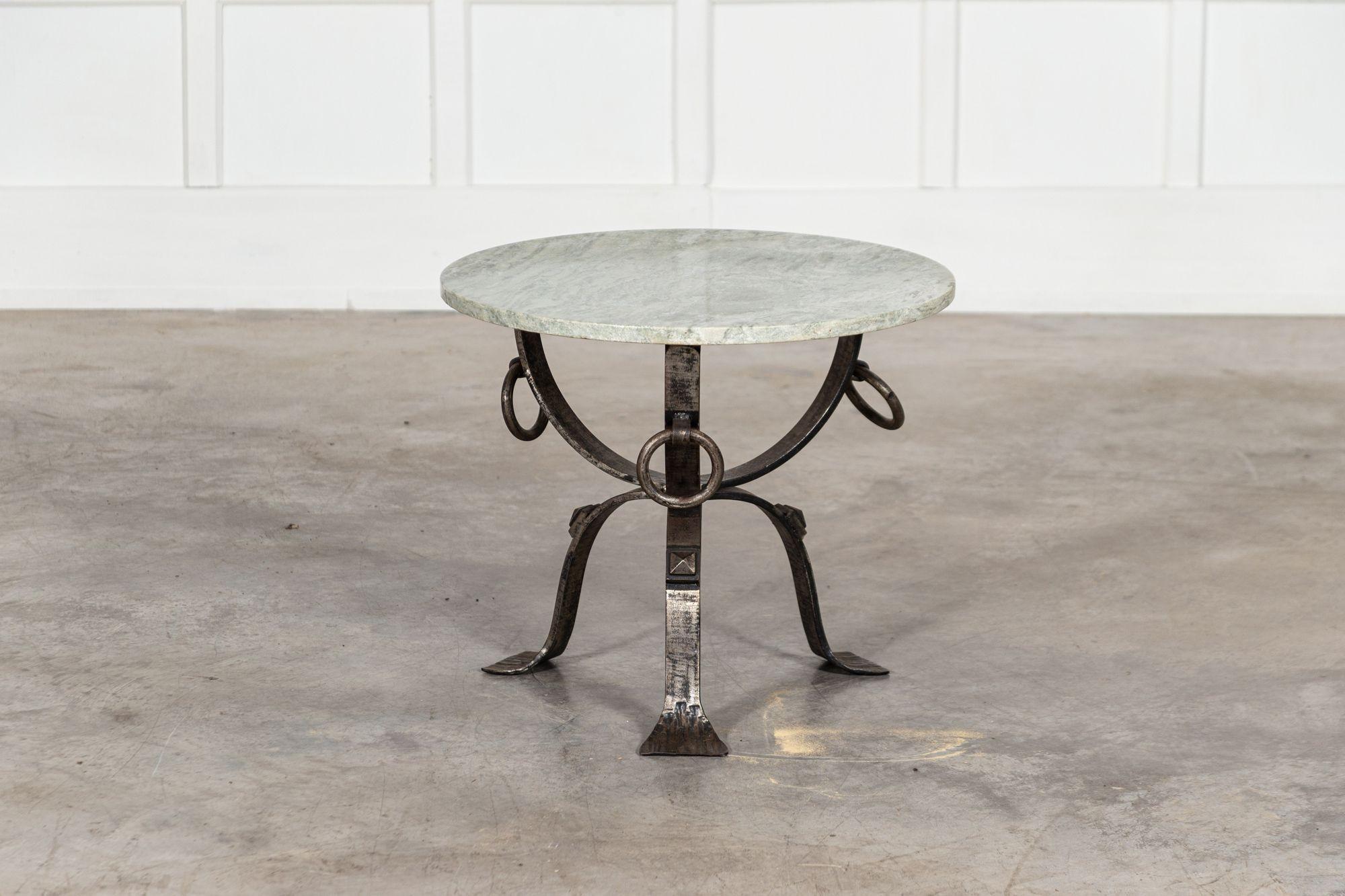 Midcentury French Green Marble & Iron Side Table For Sale 4